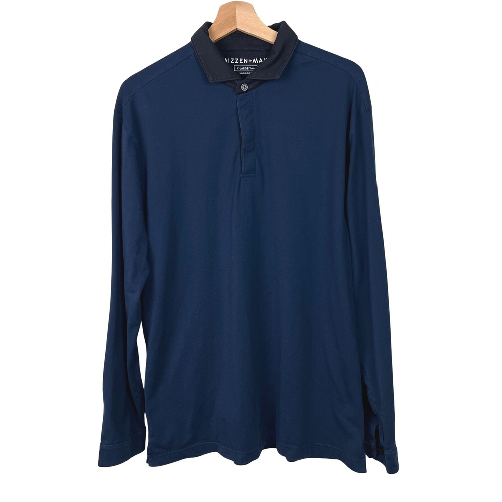 Mizzen+Main Mens Navy Long Sleeve Polo Shirt X-Large Trim Fit